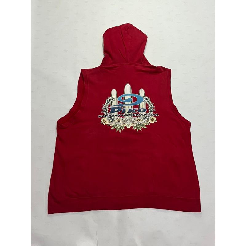 vintage piko hawaiian hoodie sleeveless red