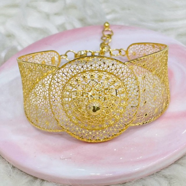 gelang kerawang bulat mewah elegant emas asli kadar 700