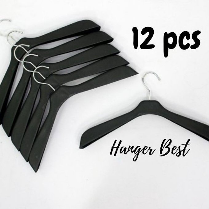 FG2 Hanger Gantungan Plastik Distro 181 Gantungan Baju  Jas 1 Lusin Hitam Hanger Bebek