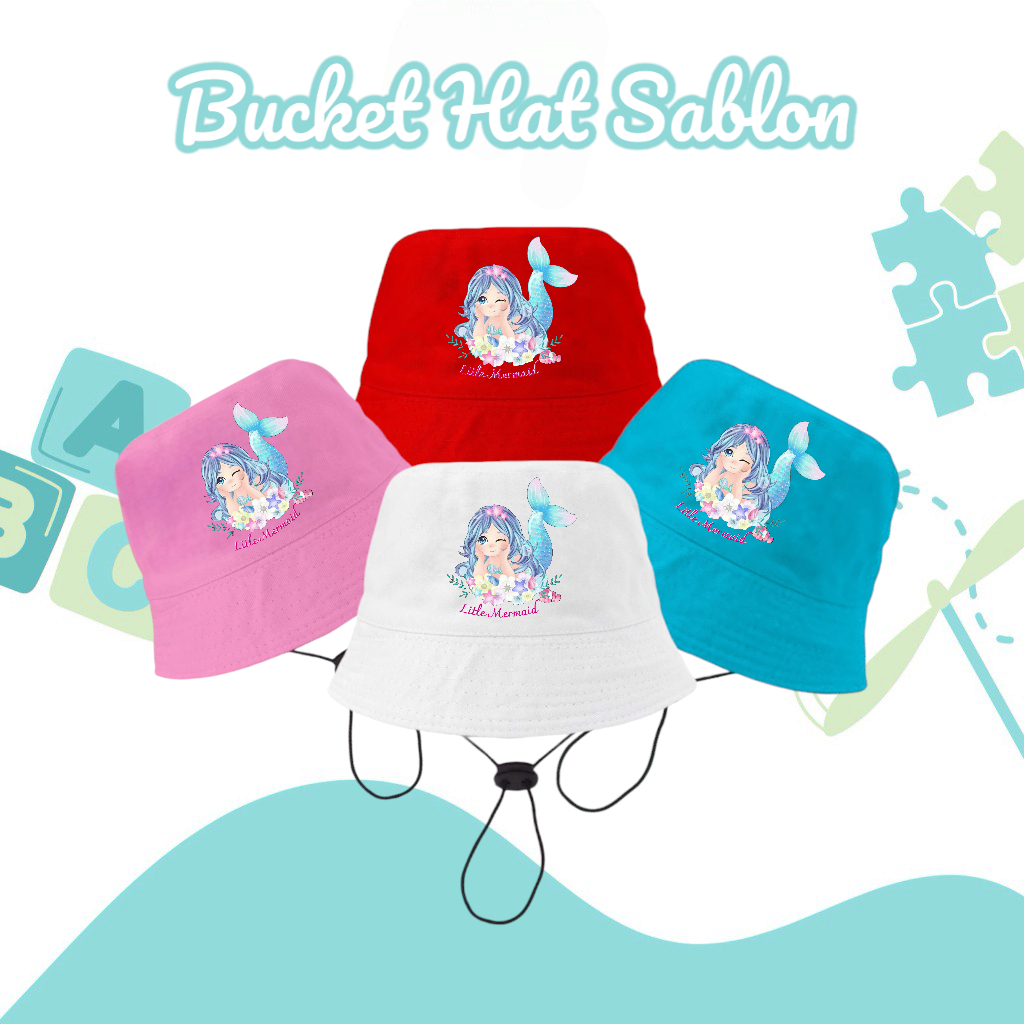 TOPI BUCKET TOPI BUCKET ANAK CEWEK TOPI BUCKET TALI ANAK MOTIF LITLE MERMAID