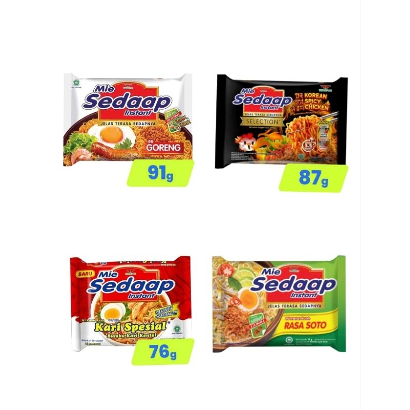 

MIE INSTAN SEDAAP GORENG/SOTO/KARE SPESIAL/SPICY KOREAN