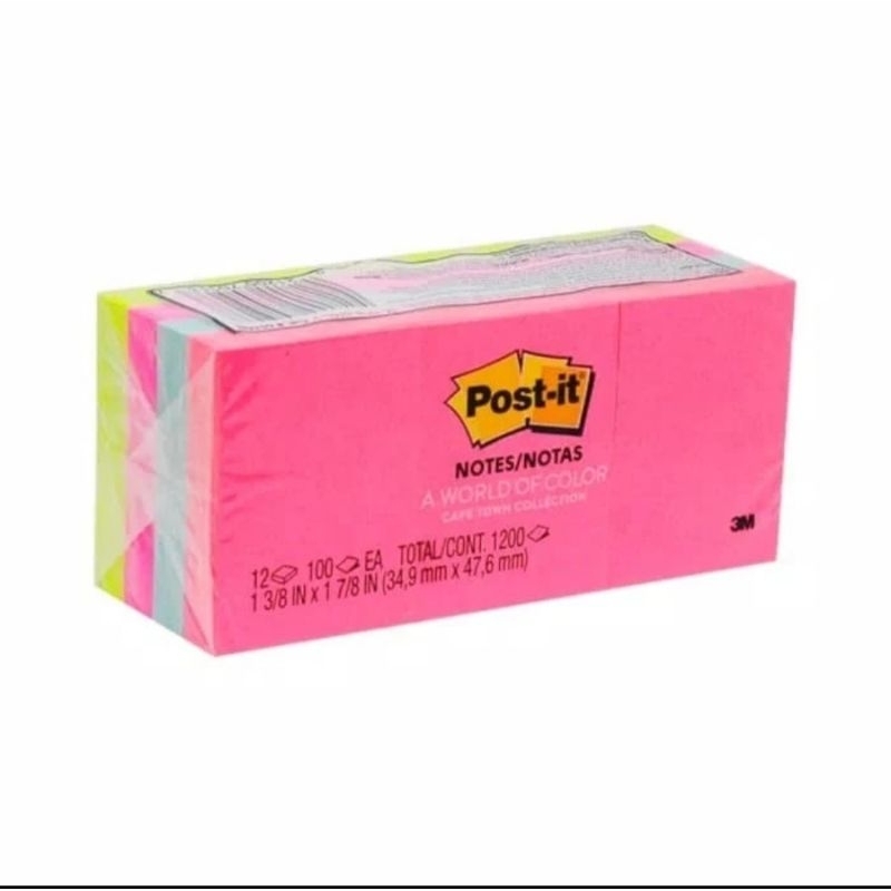 

Sticky Note Post It 3m 653 AN Neon Warna Warni 12 pad (1200 lembar)