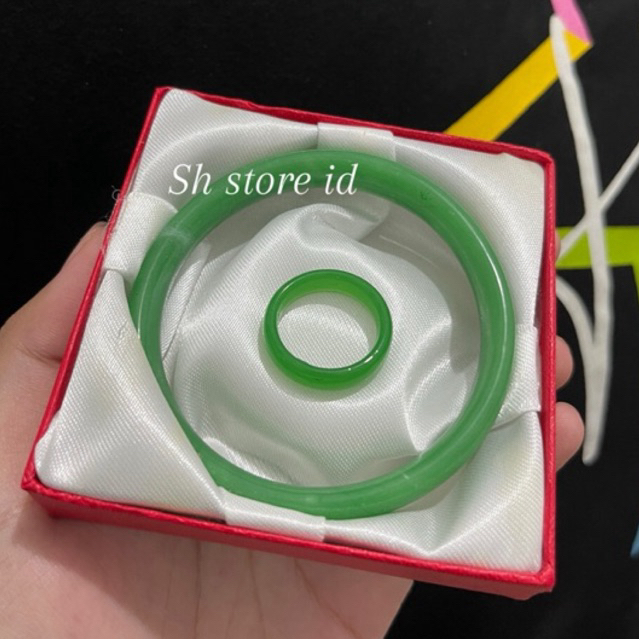SET GELANG CINCIN BATU GIOK Gelang Giok Natural Alami Gelang Kesehatan Batu Giok Natural Emerald Gel