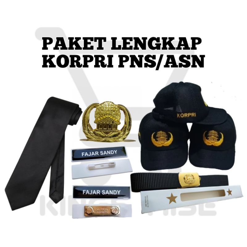 PAKET PNS/ASN LENGKAP (Nametag/Pin/Dasi Hitam/Topi Gol.1/Sabuk)