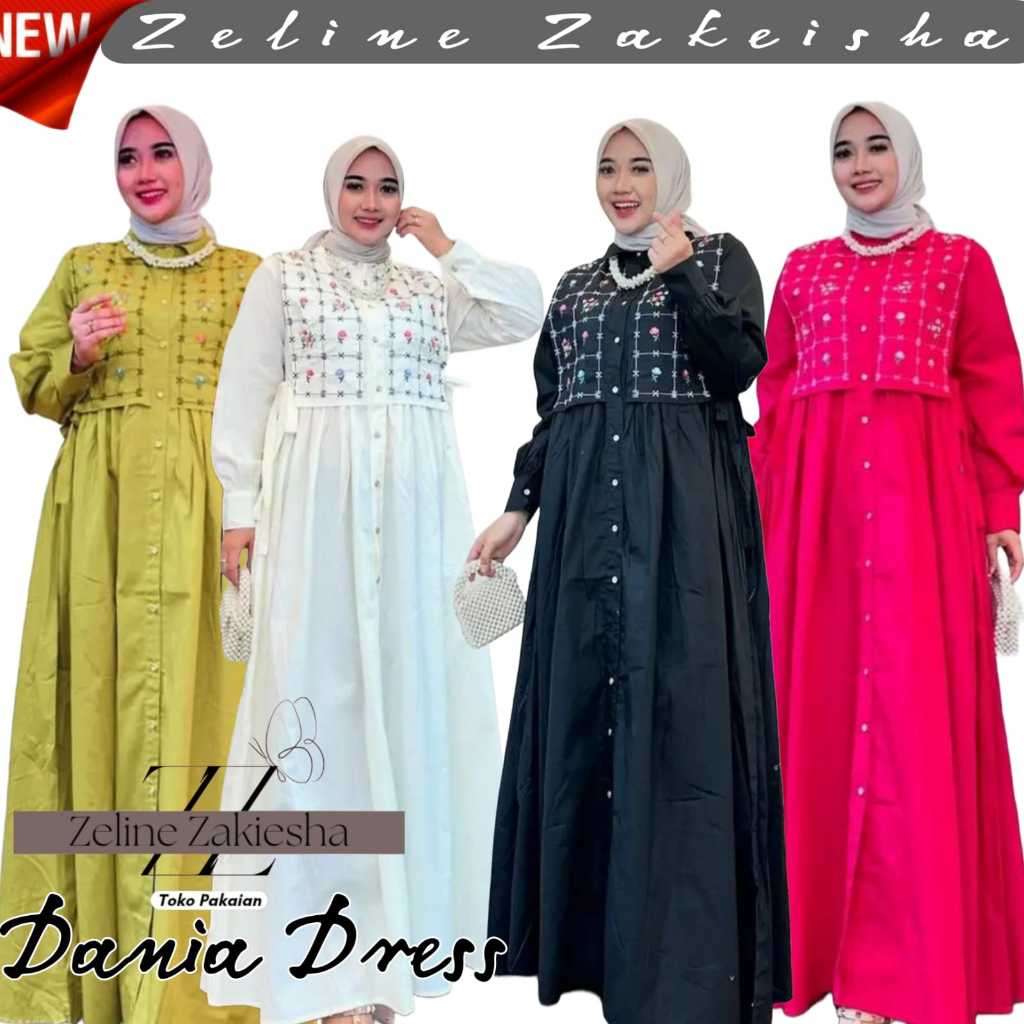 Zeline Fashion Danira Dress Impor Fashion Muslim Bahan adem Dari Crinkle Airflow Mix Bordir mewah