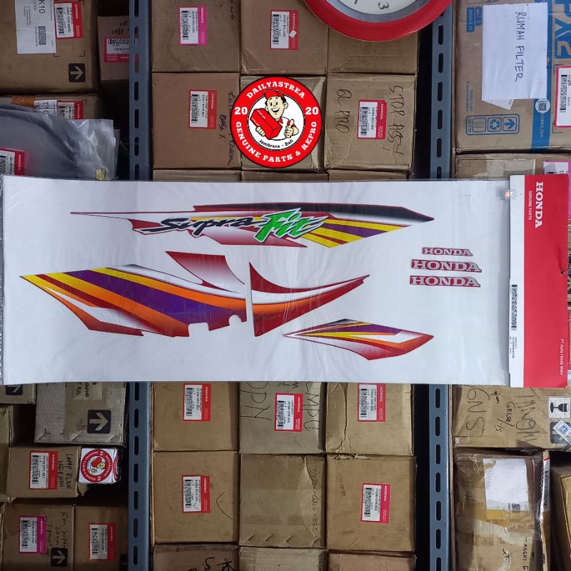LIS STICKER STRIPING BODY MERAH HONDA SUPRA FIT 100 LAMA CAKRAM 2004 ORIGINAL ORI ASLI AHM 871X0-KRS