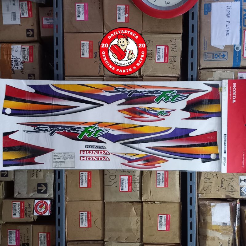 LIS STICKER STRIPING BODY HITAM MERAH HONDA SUPRA FIT 100 LAMA TROMOL 2005 ORIGINAL ORI ASLI AHM 871