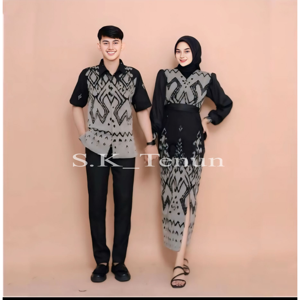KARTINI BAJU COUPLE TENUN KONDANGAN PREWEDDING HITAM ABU - DRESS COUPLE PASANGAN