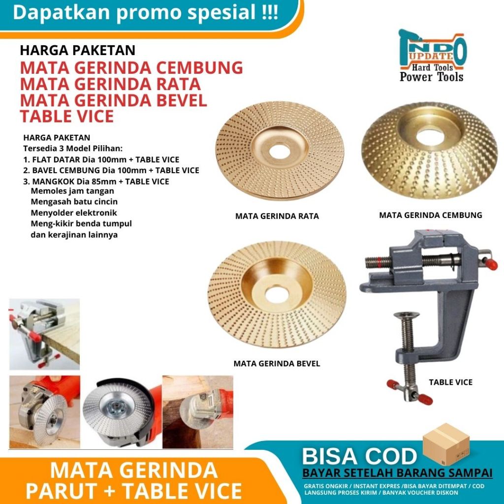 Mata Gerinda Parut Kepala Gergaji Menghaluskan Kayu Amplas Poles Wood Shaping Disc + Table Vice Ragu