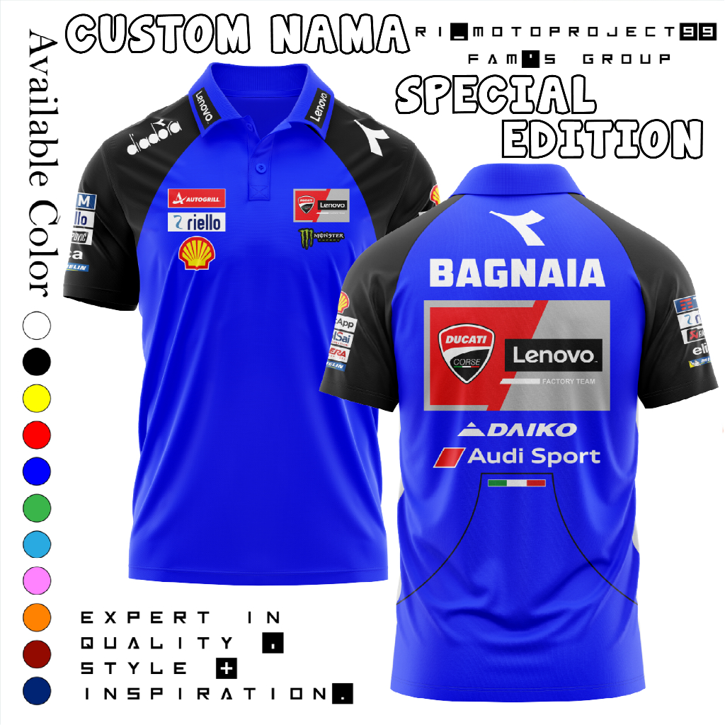 T-shirt Kaos Baju Kerah Team Official Ducati Corse 2024 Series CUSTOM NAMA SPECIAL EDITION Terbaru M