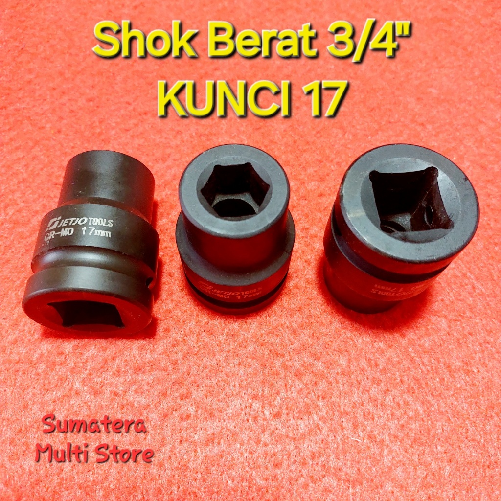 Jetjo tools Mata Shok Berat no 17 gagang 3/4" - Kunci Shock Baja Hitam - Kunci Sok Berat