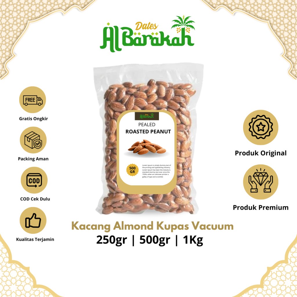 

Kacang Almond Panggang Kupas Rasa Renyah Kualitas Premium Kemasan Vacuum