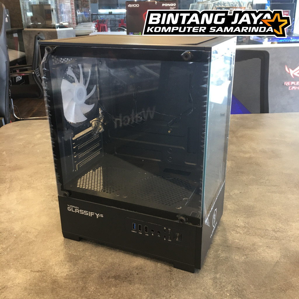 Casing PC Gaming Vurrion GLASSIFY S m-ATX + 3 Fan RGB - Putih & Hitam