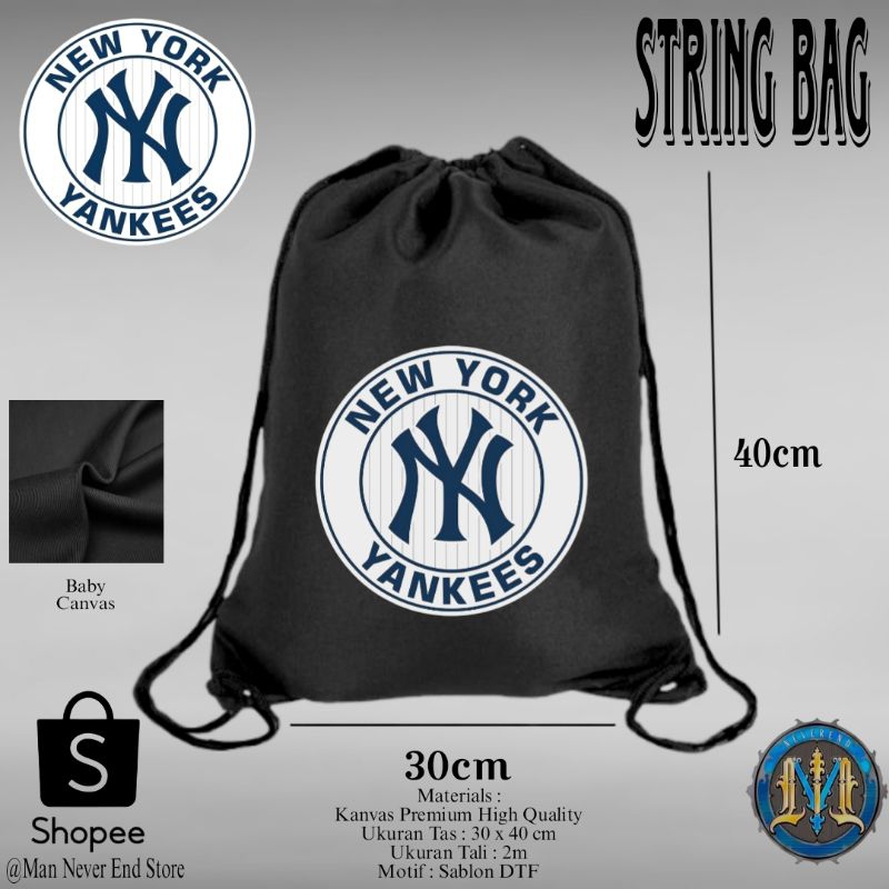 Tas Serut Kanvas Tebal Motif Distro NY Yankees / Tas Sekolah Serut Kekinian Baby Canvas Premium 100 