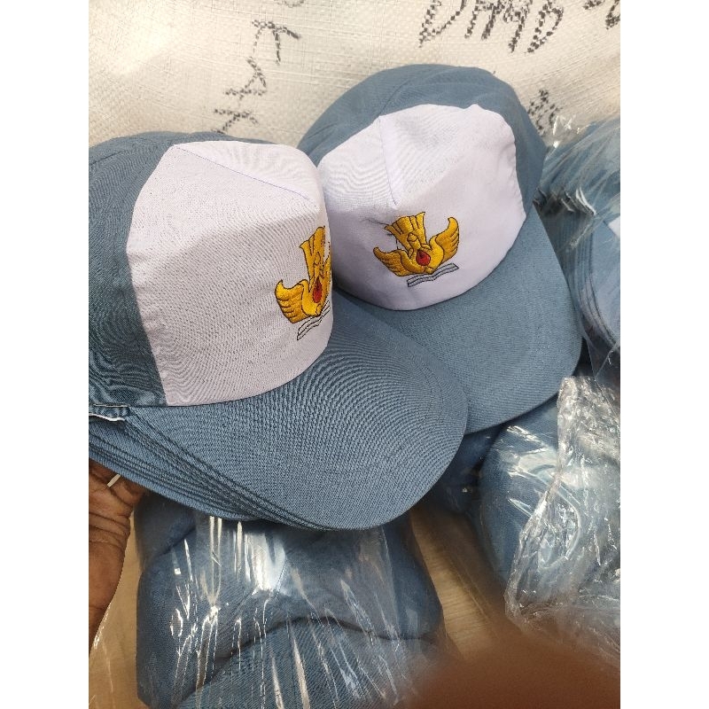 topi sma abu putih 10pcs bordir