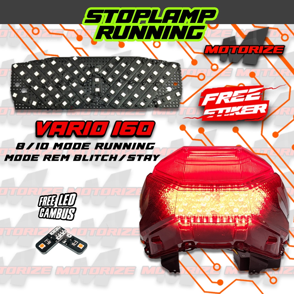 LAMPU LED REM RUNNING VARIO 160 MODE AUTO MANUAL STOPLAMP CUSTOM LAMPU BELAKANG 8 & 10 MODE MOTOR NE