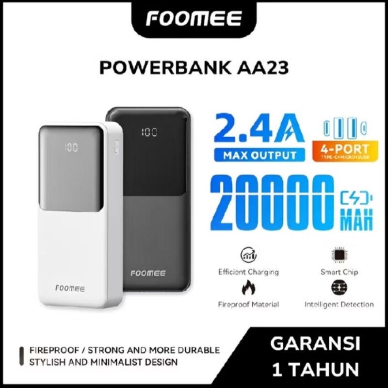 Foomee AA23 Powerbank LED 20.000Mah 4port USB Real Capacity