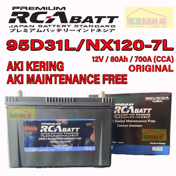 Aki Mobil RCA Batt 95D31L/NX120-7L/12V/80Ah/CCA 700A/Land Cruiser/D Max/Xenon