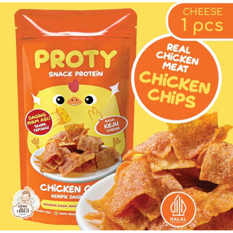 

PROTY CHICKEN CHIPS KEJU CHEESE KERIPIK DAGING AYAM-SNACK CEMILAN TINGGI PROTEIN