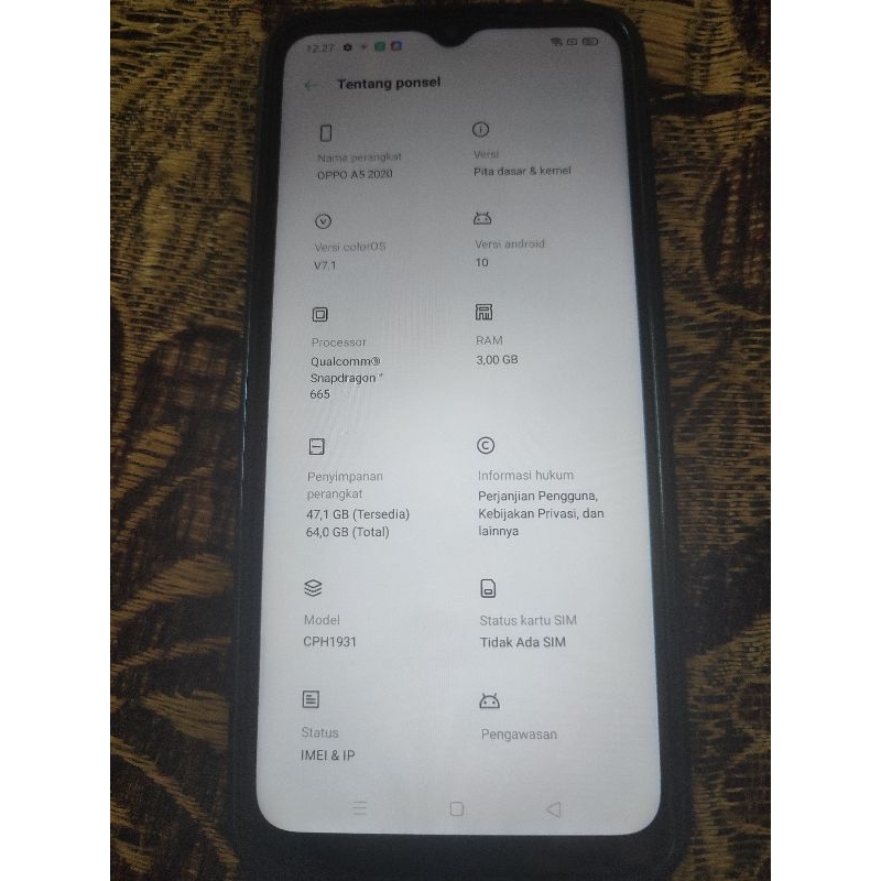 HP OPPO A5 2020 matot, lcd normal tapi sudah gantian meeto