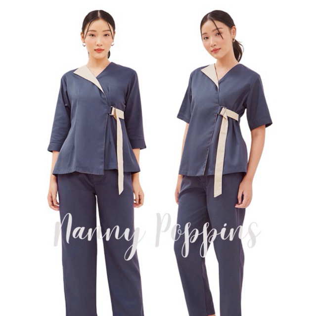 HEIDI Steel Grey-Beige Uniform/Seragam terapis/klinik spa/ Seragam suster/ Nanny Uniform