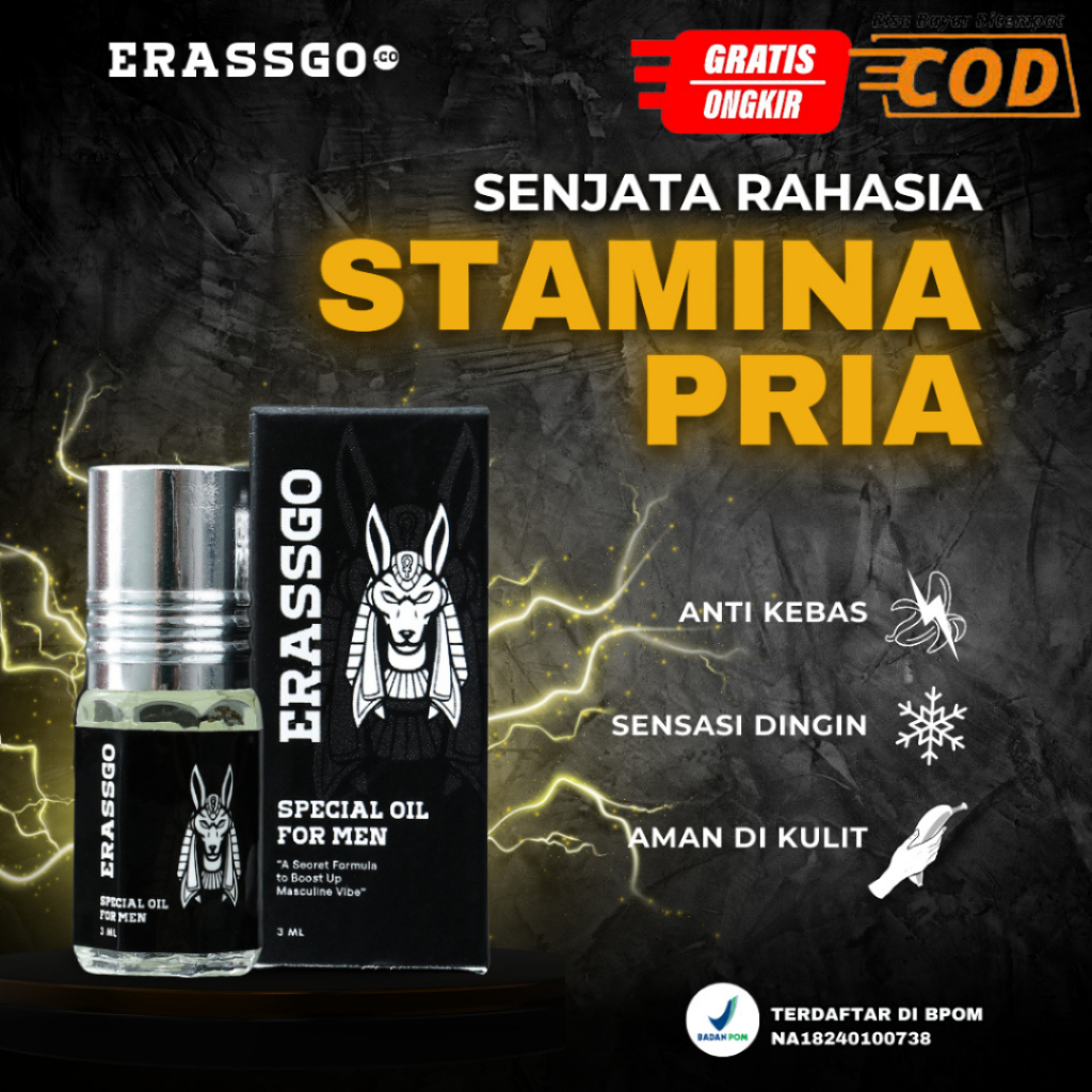 Erassgo roll on oil for men penambah stamina durasi gairah ereksi lebih kuat tanpa kebas ori bpom