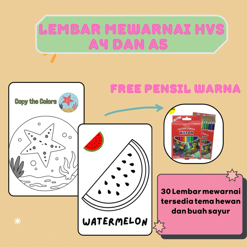 

Lembar mewarnai anak hvs A4 dan A5 80 gsm free pensil warna