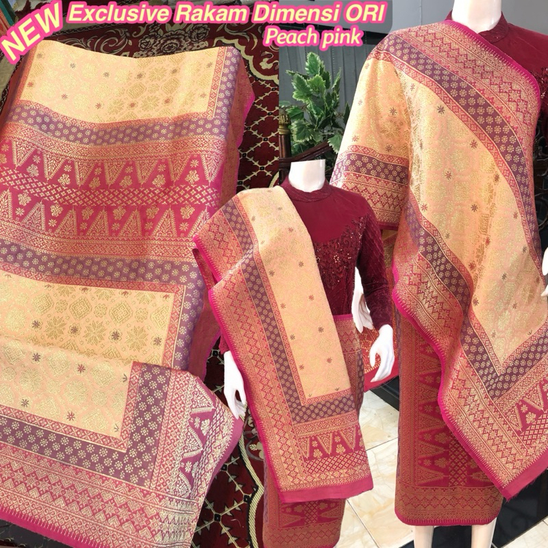 NEW Exclusive Songket Rakam Dimensi ORI / Peach Mix Pink/ songket tenun asli palembang /ilham songke
