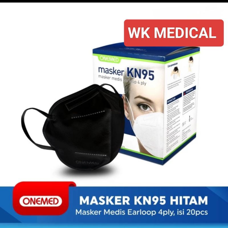 Masker Karet KN95 OneMed 4ply Box isi 20pcs - Hitam BLACK KN95