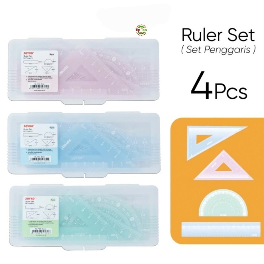 

Penggaris / Penggaris Busur, segitiga, Siku / Ruler Set RL-PS3 - 1 set isi 4 pcs Joyko