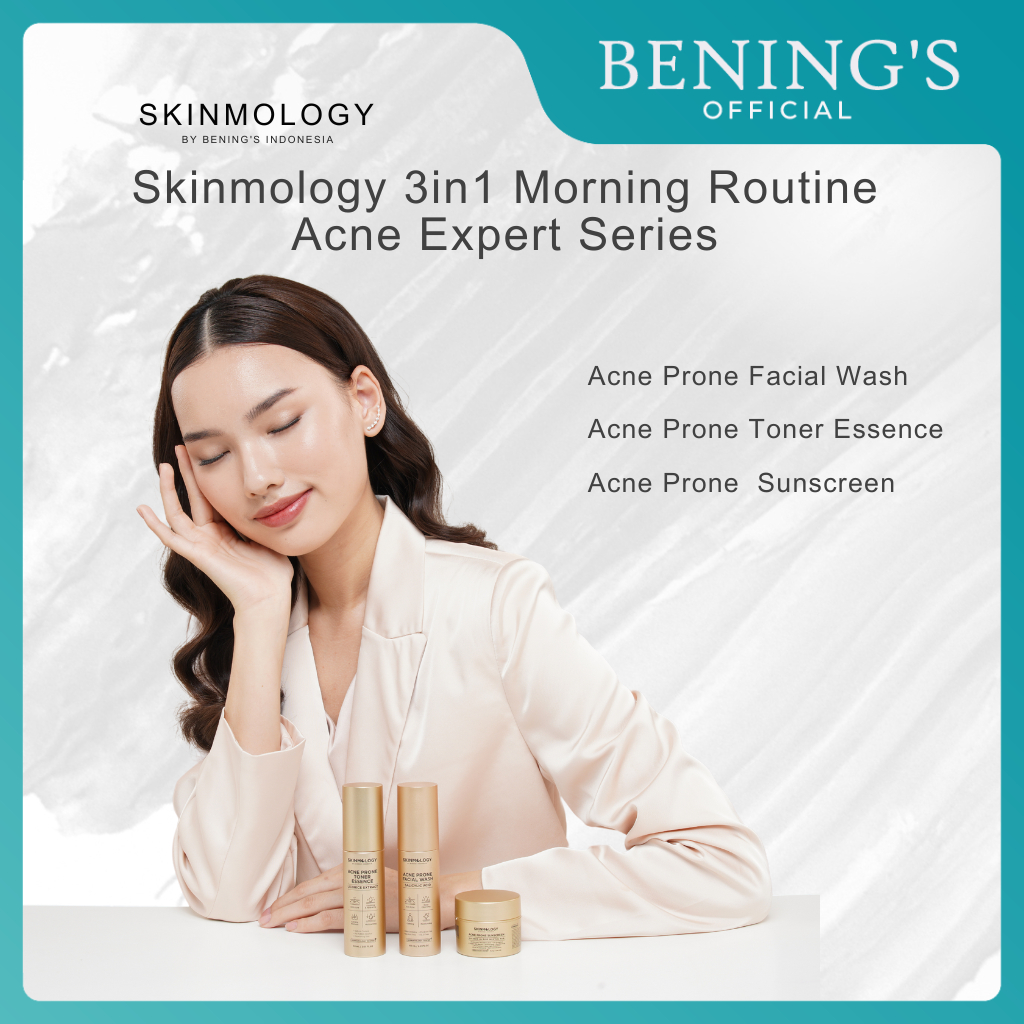 Skinmology 3in1 Acne Expert Series bening skincare cream malam day cream sabun muka toner essence