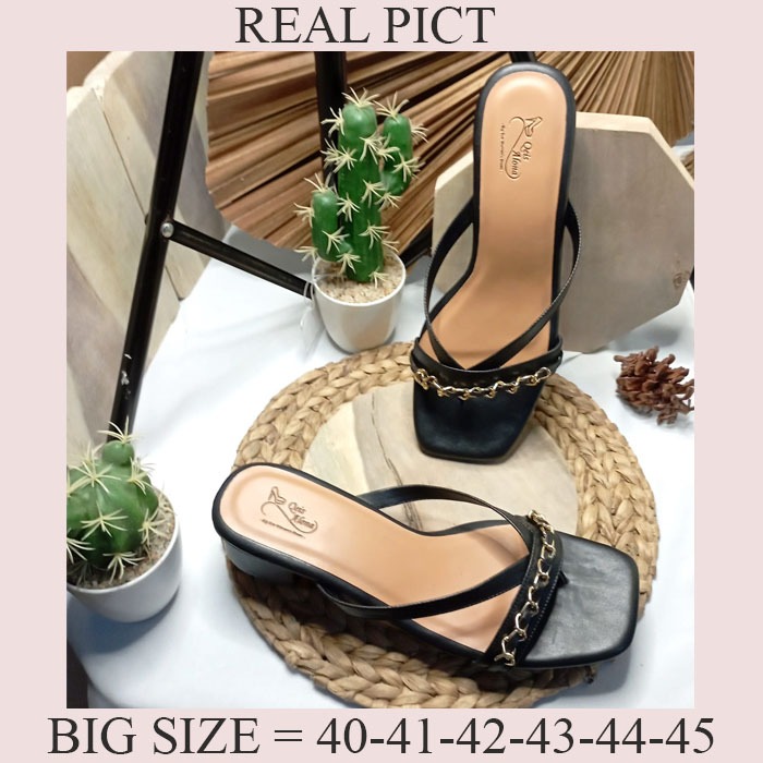 BIG SIZE - Sandal Wanita Jepit Hitam Sendal Heels Casual Pesta Cewek Ukuran Jumbo