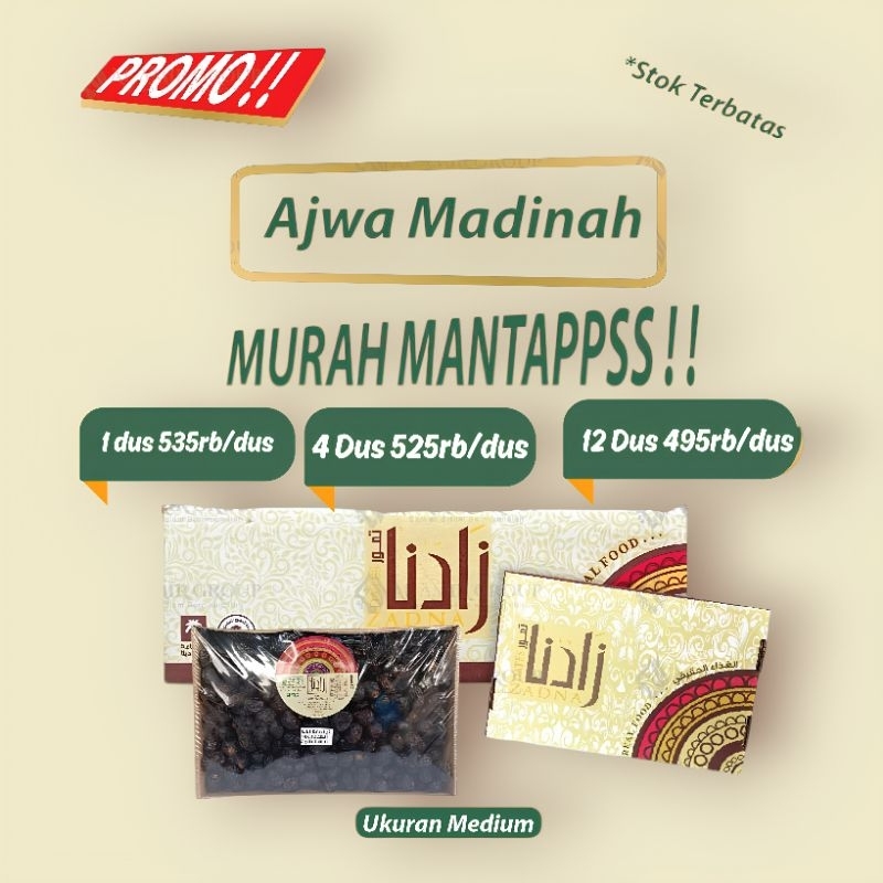 

Kurma Ajwa Zadna Madinah Super Premium Oleh Oleh Umrah 3kg
