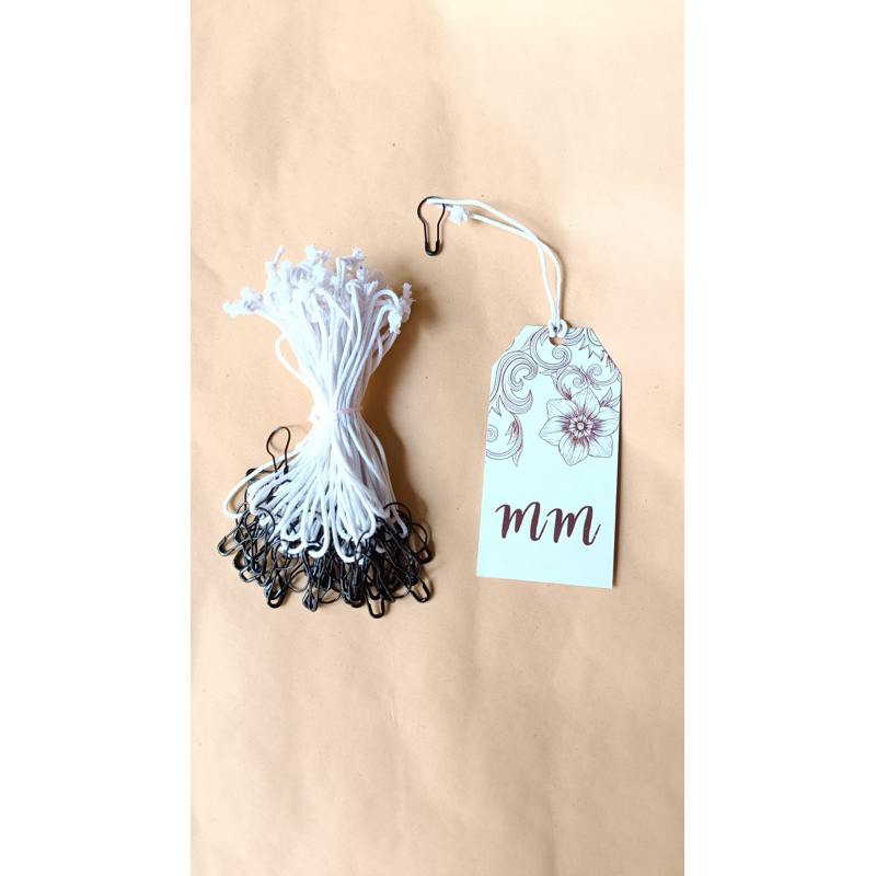 

Tali hangtag kulit PUTIH + peniti bohlam HITAM (50 pcs/ 100 pcs)