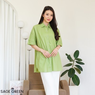Kemeja Oversized katun Wanita Lengan Pendek