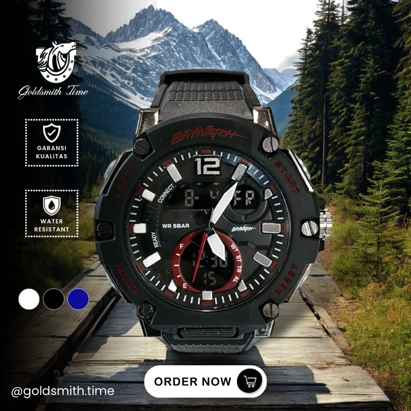 BAYWATCH DT Jam Tangan pria Original 100% Digital analog Anti Air High Quality Quartz Japan Movement