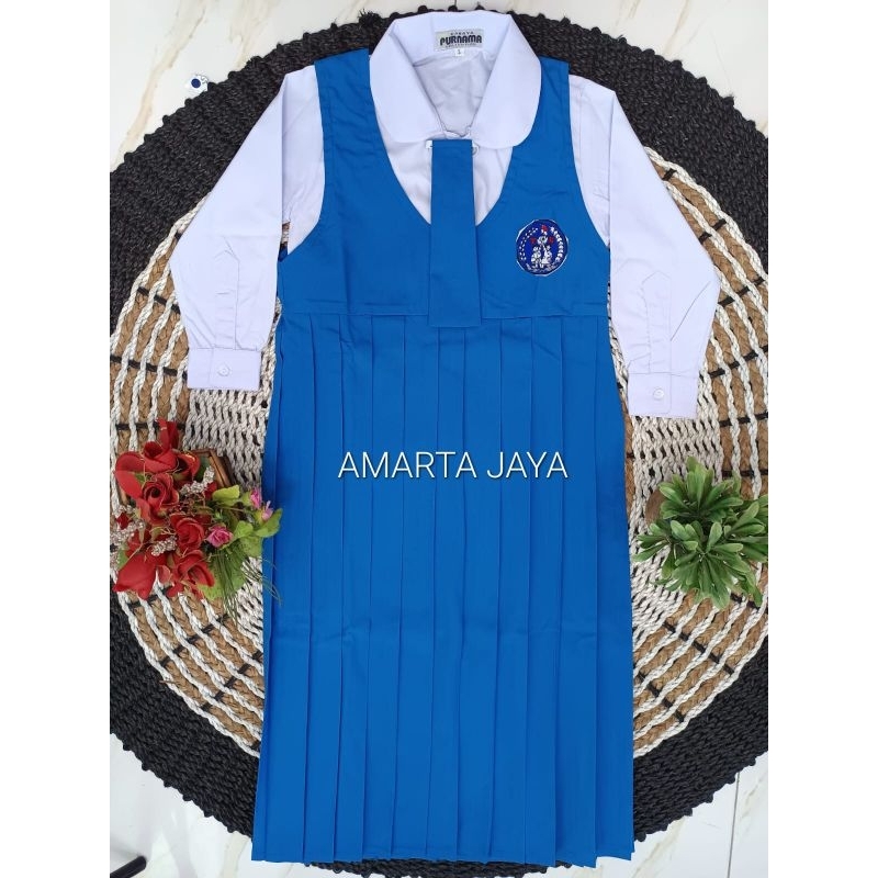 SERAGAM PAUD DAN TK PGRI TERUSAN CEWEK PANJANG SERAGAM SEKOLAH PGRI WARNA BIRU PUTIH BAJU BAHAN KATU