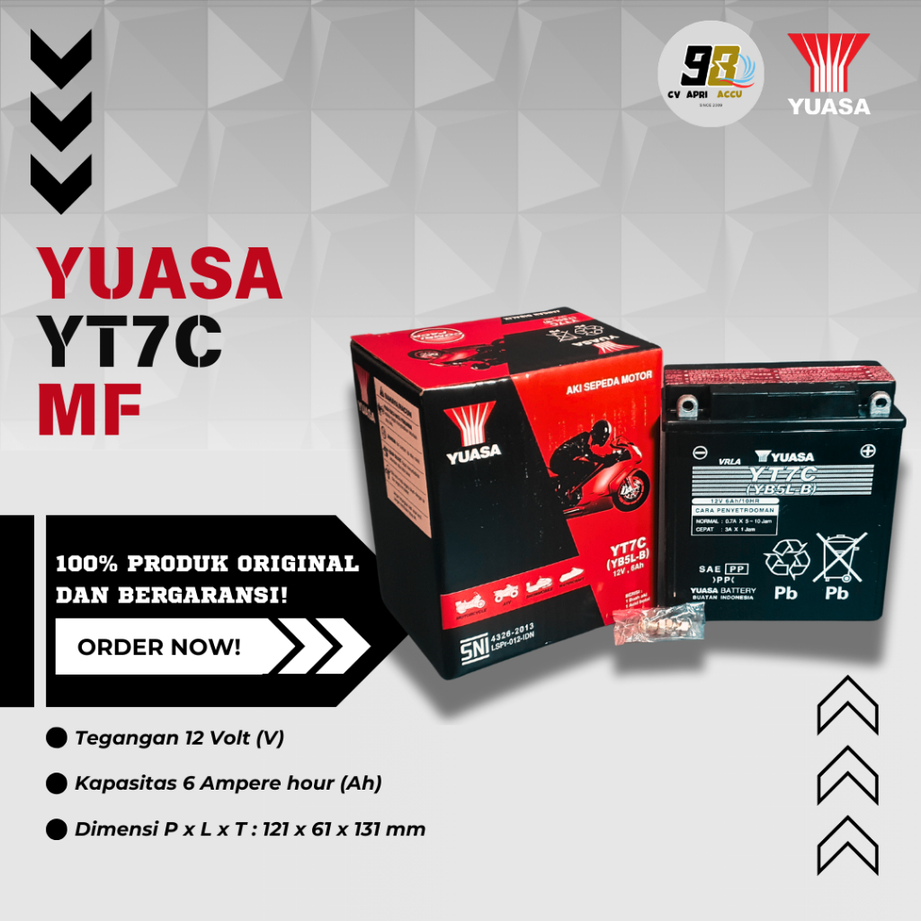 AKI MOTOR SUZUKI SATRIA R 2 TAK, SHOGUN 110, SMASH, BRAVO YUASA YT7C - 6Ah