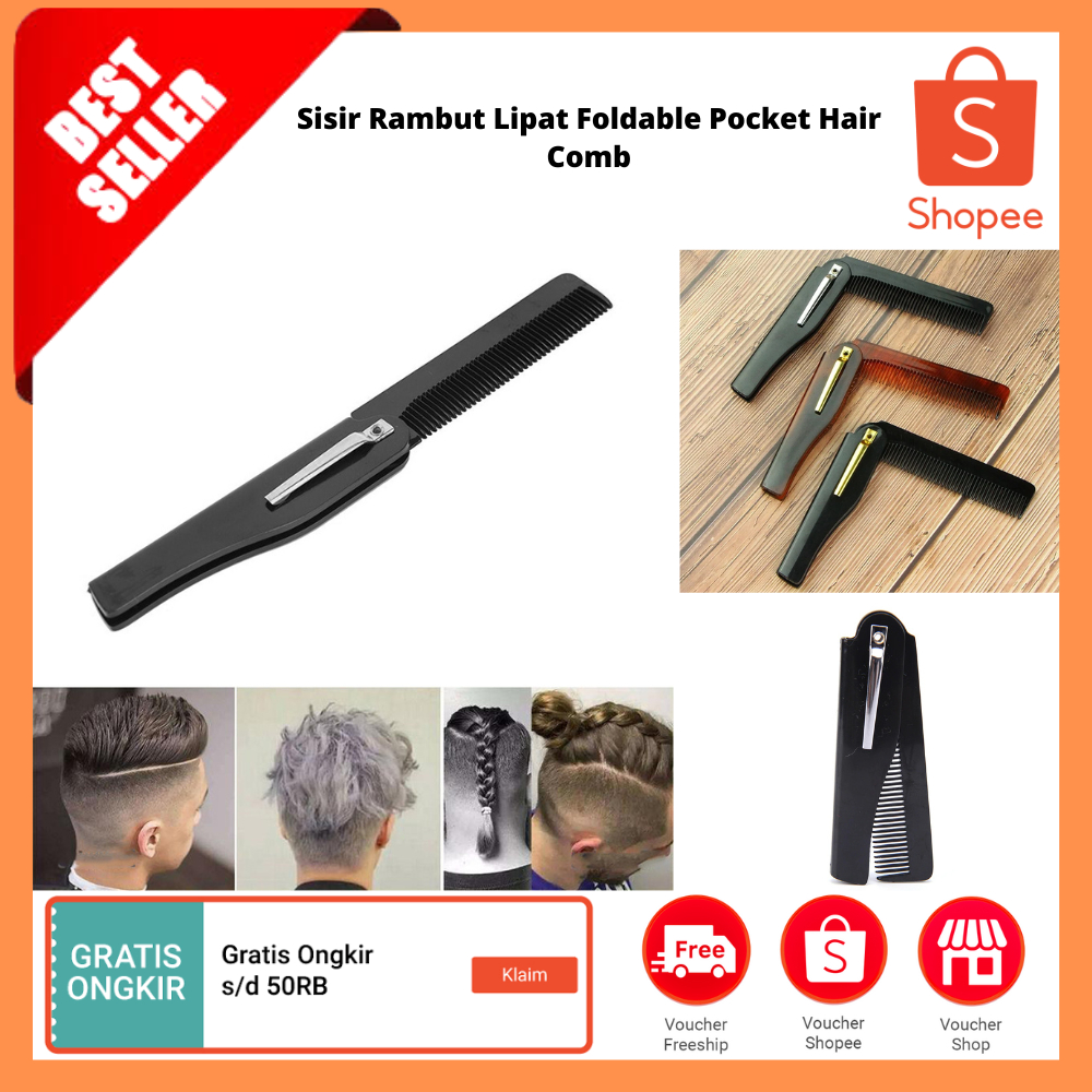 Sisir Rambut Lipat Foldable Pocket Hair Comb / Alat Penata Rambut Sisir Lipat Perjalanan Barbershop