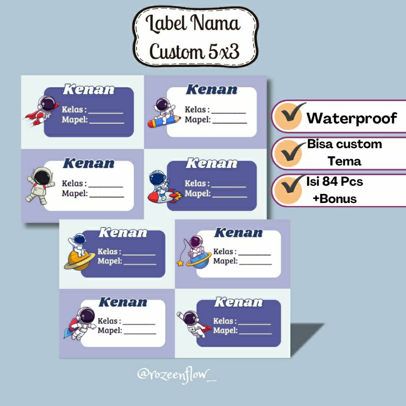 

LABEL NAMA WATERPROF / STIKER NAMA CUSTOM / LABEL NAMA UK. 5X3 CM / LABEL BUKU
