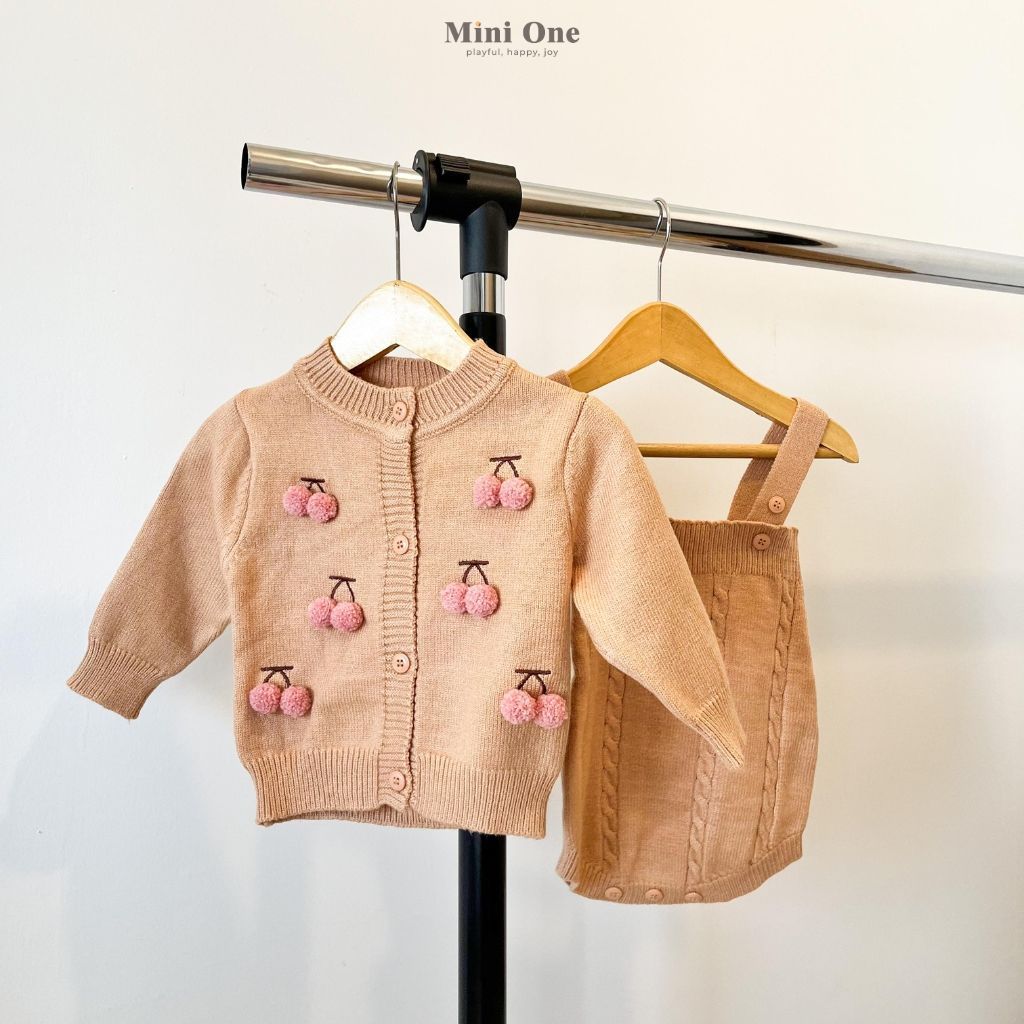 MINIONE - Jumper + Cardigan Cherry Premium Import || Usia 0 - 2 tahun || Knit Rajut Anak Perempuan