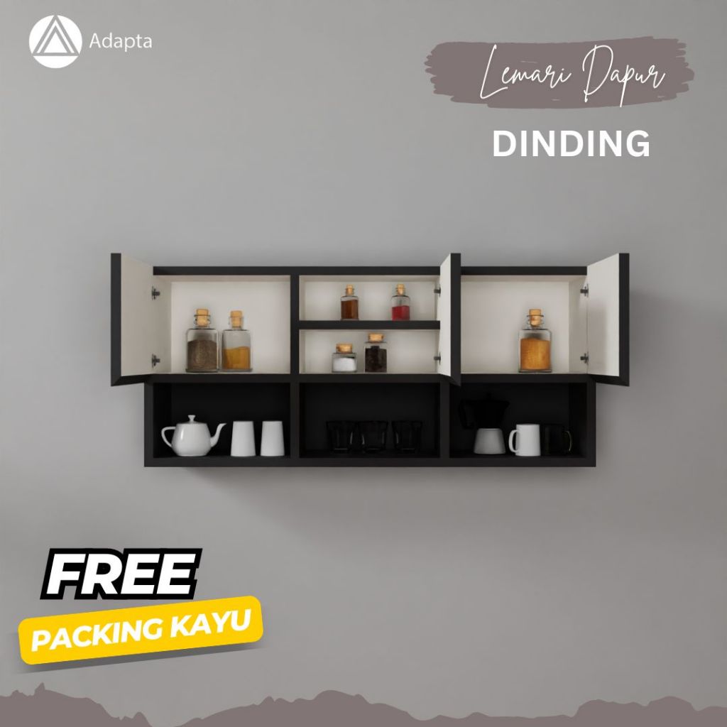 Adapta - Lemari Dapur Rak Bumbu Gantung 3 – Minimalis Floating Cabinet Tertutup - MARS - C65
