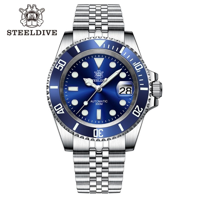 STEELDIVE BLUE DIAL SUBMARINER 40 MM AUTOMATIC SEIKO NH35 A JAPAN MOV SAFIR GLASS + AR COATING WR 30