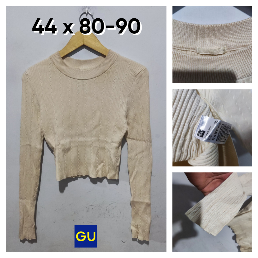 Sweater Crop Kepang GU by Uniqlo Cream Size M Wanita Atasan Cewek Outer Knit Cable ED297