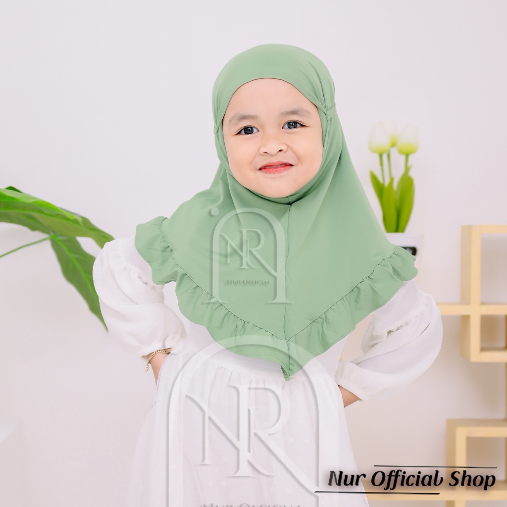 𝙉𝙪𝙧𝙤𝙛𝙛𝙞𝙘𝙞𝙖𝙡𝙨𝙝𝙤𝙥 - Kerudung Anak Perempuan Renda Bergo Maryam Renda Anak Ruffle / Rempel Tali Jersey 