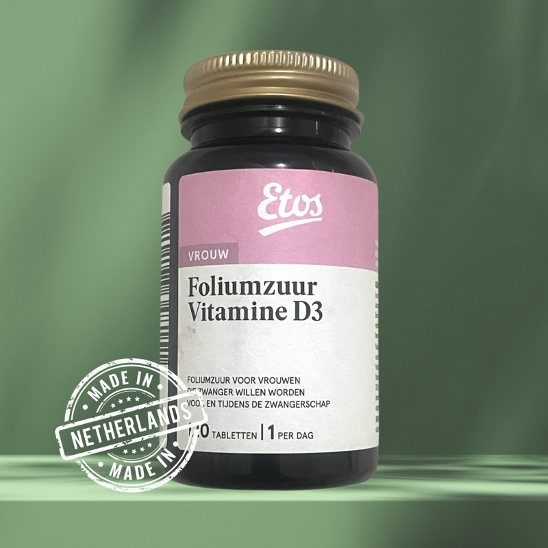 Etos - Foliumzuur / Asam Folat + Vitamin D3 Suplemen Program Hamil Promil Asli Belanda