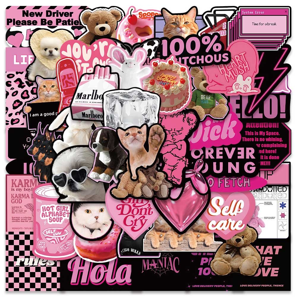 

New Gaya lucu Kucing Stiker Merah muda pink Stiker Anti Air Stikers Berperekat Waterproof sticker decal buat Motor Helm Buku Journal Koper Casing HP Laptop Botol Minum