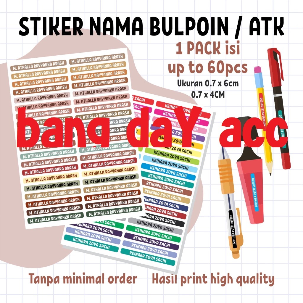 

Stiker nama pensil atau barang isi 160 pcs