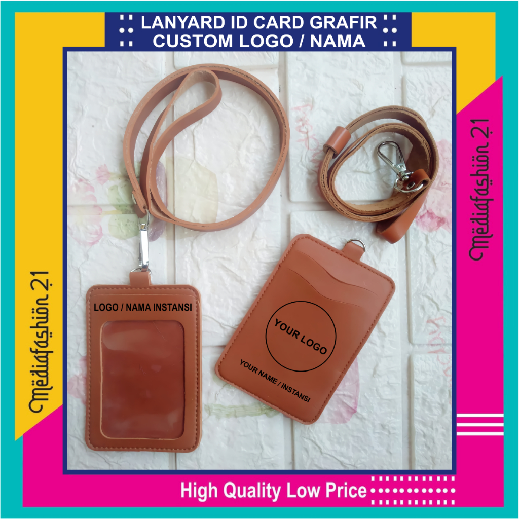 Lanyard Tali Gantungan Id Card Kulit (Slot 3 Kartu) Custom Logo