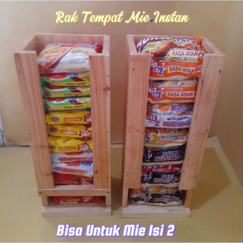 Rak Mie Instan Tempat Mie Instan Rak susun Warmindo bisa mie isi 2 Kayu jati belanda